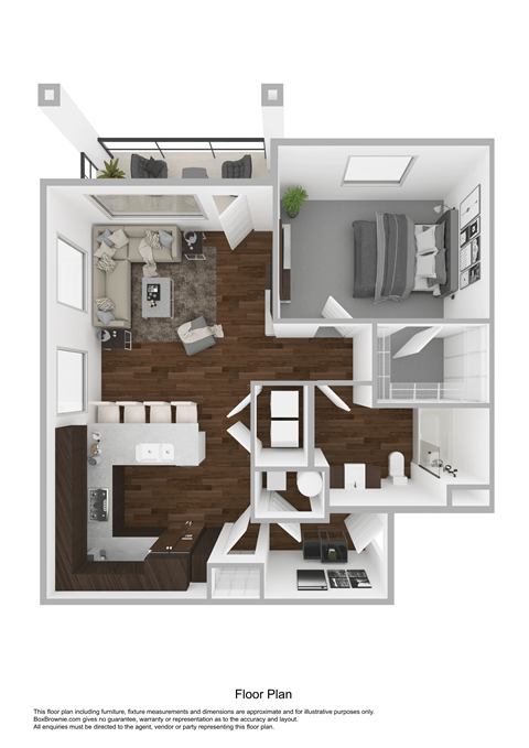 Floor plan for 1 bed, 1 bath, 806 sqft